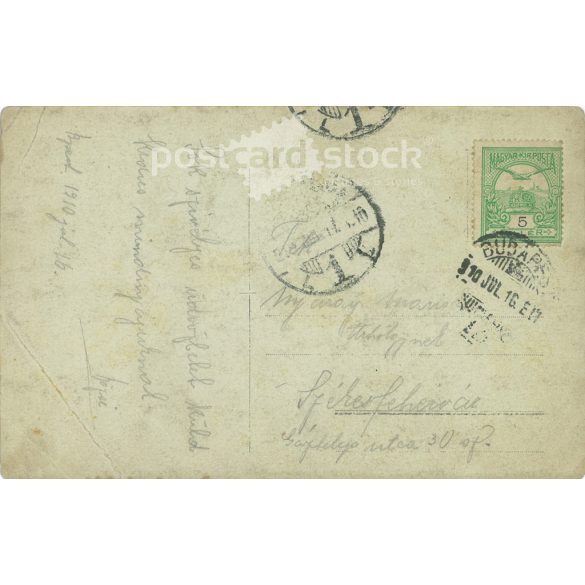 1910 - Young woman in summer clothes, studio shot. The person in the picture and the photographer are unknown. Original old photo. Black and white photo, old postcard. (2793648)