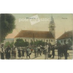   1919 - Kisújszállás, Market Square. The people in the picture and the photographer are unknown. Original old photo. Colored photo, old postcard. (2793654)