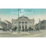 1919 - Oradea, Szigliget Theatre with the carriages waiting in front of it. Published by Dr. Trenkler and Co.. Original old photo. Colored photo, old postcard. (2793655)