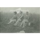 Girls on the waterfront. The people in the picture and the photographer are unknown. Original photo. Black and white photo sheet, old postcard. (2793663)