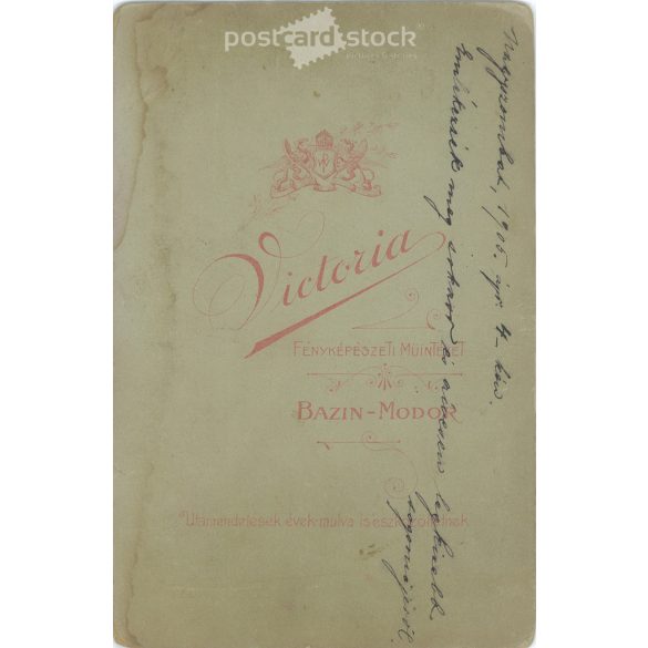 1905 - Studio photo of a young woman. The photo is a work of the Victoria Photo Studio. The person in the photo is unknown. Old photo. Original  Cabinet card / CDV photo / hardback photo. (2793663)