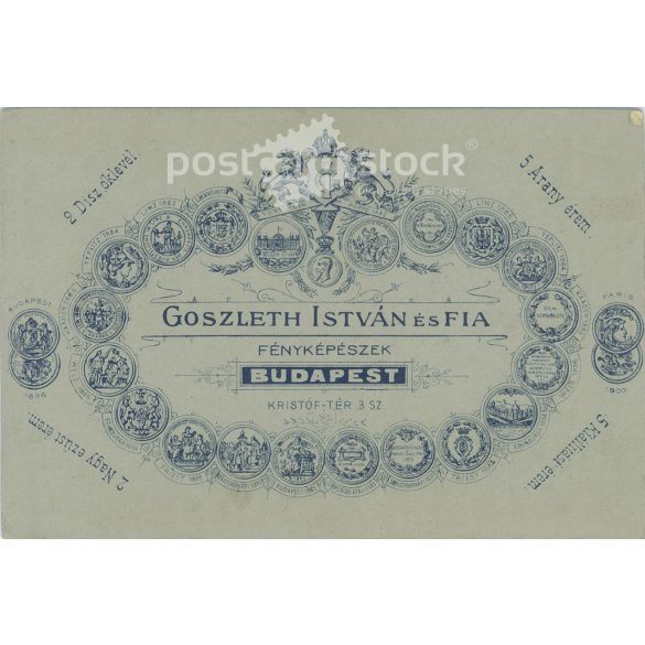 Studio photo of father and son. The photo was taken in the photo studio of Goszleth István és Fia, Budapest. Old photo. Original  Cabinet card / CDV photo / hardback photo. (2793666)