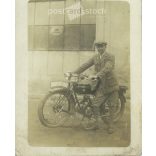 1925 - The photo shows Gyögy Karmanczy and his motorcycle, in Debrecen. The photographer is unknown. Original old photo. Black and white photo, old postcard. (2793668)
