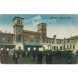   1926 - Bucharest. Northern Railway Station. Original paper image. Colored photo, old postcard. (2793750)