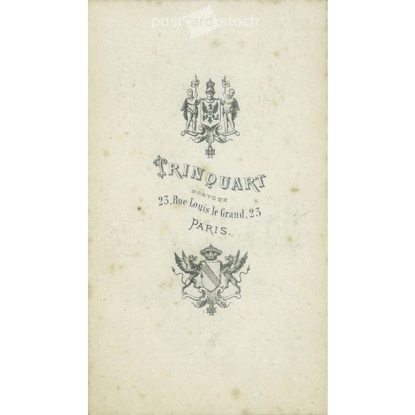 1890s. Studio photo of an elegant gentleman. The person in the photo is unknown. The photo was taken at the Trinquart photo studio in Paris. Old photo. Original cabinet photo / hardback photo / business card, CDV photo. (2793756)