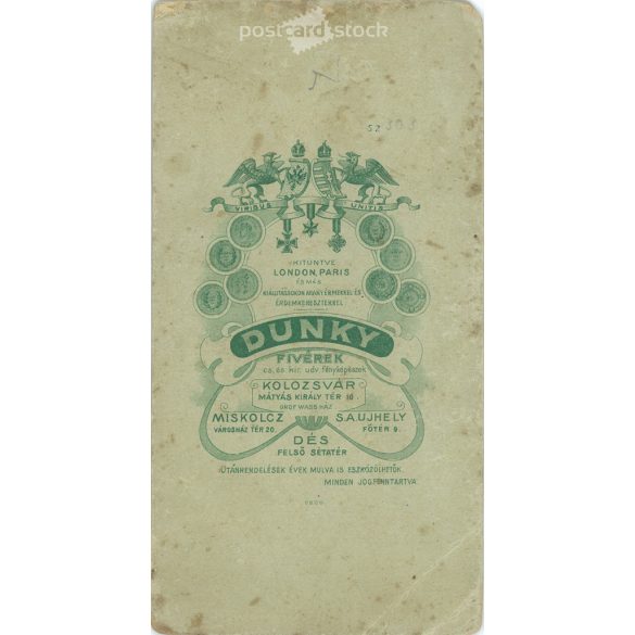 Circa 1900 - Full-length studio photo of a young man. The photo was taken in the Dunky Brothers’ photo studio in Cluj-Napoca. Old photo. Original cabinet photo / hardback photo / business card, CDV photo. (2793762)