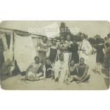 Circa 1910 - Balaton beachgoers on the shore. Old photo. Black and white photo sheet, original paper image. (2793764)
