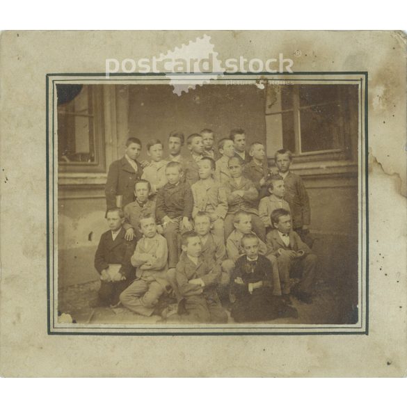 Circa 1900 - Occasional class photo. The people in the photo and the photographer are unknown. Original old photo. Black and white, laminated photo, original paper photo. (2793768)