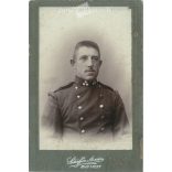 Circa 1910 - Military photo. The photo was taken in Ármin Schaffer’s photo studio in Budapest. The person in the photo and the photographer are unknown. Old photo. Original cabinet photo / hardback photo / business card, CDV photo. (2793774)