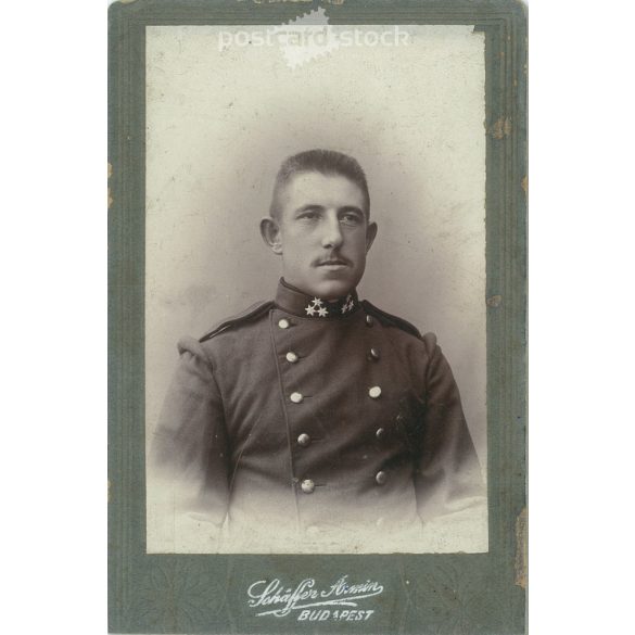 Circa 1910 - Military photo. The photo was taken in Ármin Schaffer’s photo studio in Budapest. The person in the photo and the photographer are unknown. Old photo. Original cabinet photo / hardback photo / business card, CDV photo. (2793774)