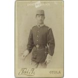 Circa 1890 - Military photo, of László Tóth, Sr. The photo was taken in the photo studio of Izidor Fái, Gyula. Old photo. Original cabinet photo / hardback photo / business card, CDV photo. (2793776)