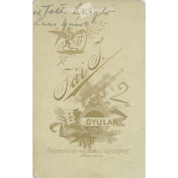 Circa 1890 - Military photo, of László Tóth, Sr. The photo was taken in the photo studio of Izidor Fái, Gyula. Old photo. Original cabinet photo / hardback photo / business card, CDV photo. (2793776)