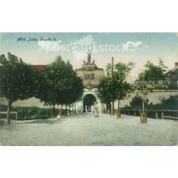Gyulafehérvár II. Castle Gate, the ancient historical capital of Transylvania. Original old photo. Colored photo card, old postcard. (2793778)