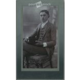 1927 - Portrait photo of György Kallai. The photo was taken in Jenő Dékány’s photo studio in Karcag. Original old photo. Black and white, laminated photo, original paper image. (2793792)