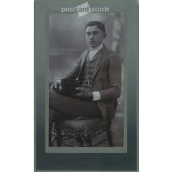  1927 - Portrait photo of György Kallai. The photo was taken in Jenő Dékány’s photo studio in Karcag. Original old photo. Black and white, laminated photo, original paper image. (2793792)
