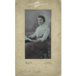 1927 - Cs. Portrait photo of Erzsike Szabó. The photo was taken in Jenő Dékány’s photo studio in Karcag. Original old photo. Black and white, laminated photo, original paper image. (2793794)
