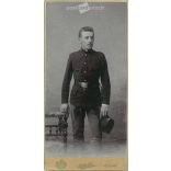 Circa 1914 - Photo of a young soldier. The photo was taken in Gyula Békés’s photo studio in Gyula. Old photo. Original cabinet photo / hardback photo / business card, CDV photo. (2793795)