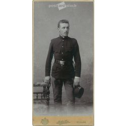   Circa 1914 - Photo of a young soldier. The photo was taken in Gyula Békés’s photo studio in Gyula. Old photo. Original cabinet photo / hardback photo / business card, CDV photo. (2793795)