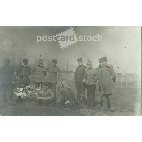 Circa 1920 - Photo of officers and civilians. The people in the photo and the photographer are unknown. Old photo. Black and white photo sheet, original paper image. (2793796)