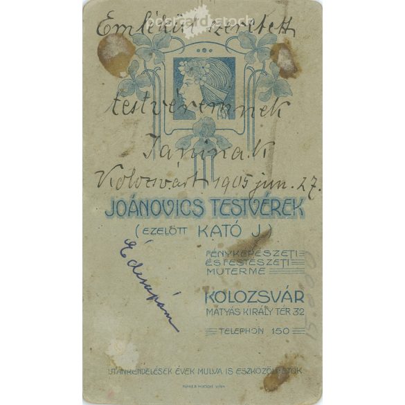 1905 - Portrait photo of a distinguished young man. The photo was taken in the Joánovics Brothers’ photo studio in Cluj-Napoca. Old photo. Original cabinet photo / hardback photo / business card, CDV photo. (2793802)