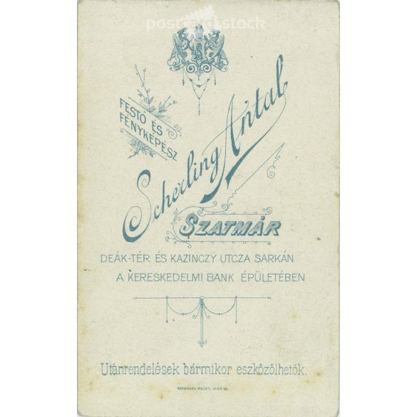 Circa 1900 - Portrait photo of a young officer. The photo was taken in Antal Scherling’s photo studio in Satu Mare. Original  Cabinet card / CDV photo / hardback photo. (2793836)