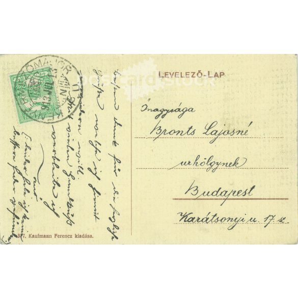 1913 - Café terrace, Esztergom - Camp. The picture shows soldiers and civilians. Original paper picture. Colored photo, old postcard. (2793839)