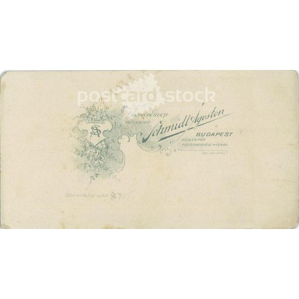 Elegant, young man in a top hat, with a walking stick. The picture was taken in Ágoston Schmidt’s photo studio in Budapest. Original  Cabinet card / CDV photo / hardback photo. (2793840)