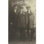 1925 - Brothers in caps. The persons in the picture are unknown. The photo was taken in Sándor Szemenyei’s photo studio in Orosháza. Original old photo. Black and white photo, old postcard. (2793842)