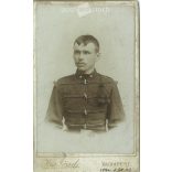 1896 - István Franóy, photo of a young soldier, Orosháza. The photo was taken in the photo studio of József Kiss, Budapest. Original  Cabinet card / CDV photo / hardback photo. (2793843)