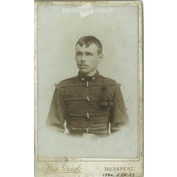   1896 - István Franóy, photo of a young soldier, Orosháza. The photo was taken in the photo studio of József Kiss, Budapest. Original  Cabinet card / CDV photo / hardback photo. (2793843)