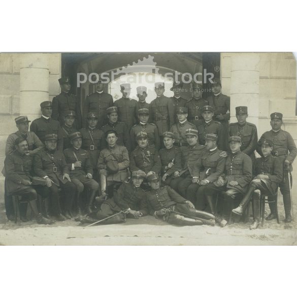 Circa 1900 - Military photo, group photo. The people in the photo and the photographer are unknown. Original photo. Black and white photo, old postcard. (2793845)