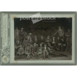  Group photo of young boys outdoors with their teachers, presumably taken in Transylvania. The people in the photo and the photographer are unknown. Original  Cabinet card / CDV photo / hardback photo. (2793846)