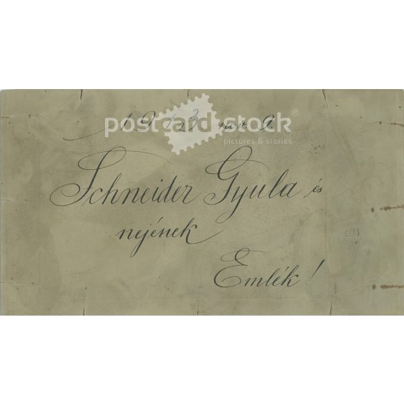 1913 - Studio photo of Gyula Schneider and his wife. The photo was taken in Dezső Rozgonyi’s photo studio in Budapest. Original old photo. Black and white, laminated photo, original paper image. (2793855)