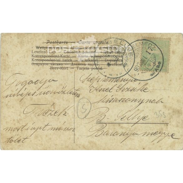 1907 - In folk costume. Lithographed postcard. Unique graphic. Romantic, old postcard. (2793856)