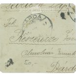 1907 - Dárda. Father with his children. Original paper image. Black and white old photo, old postcard detail. (2793857)