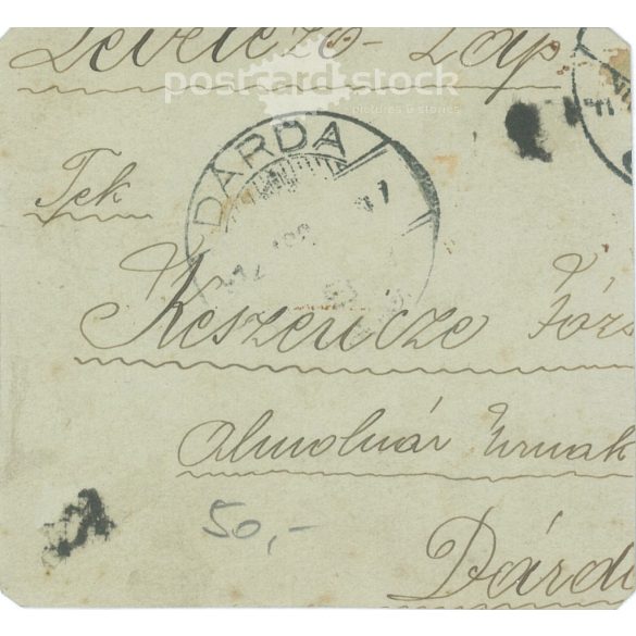 1907 - Dárda. Father with his children. Original paper image. Black and white old photo, old postcard detail. (2793857)