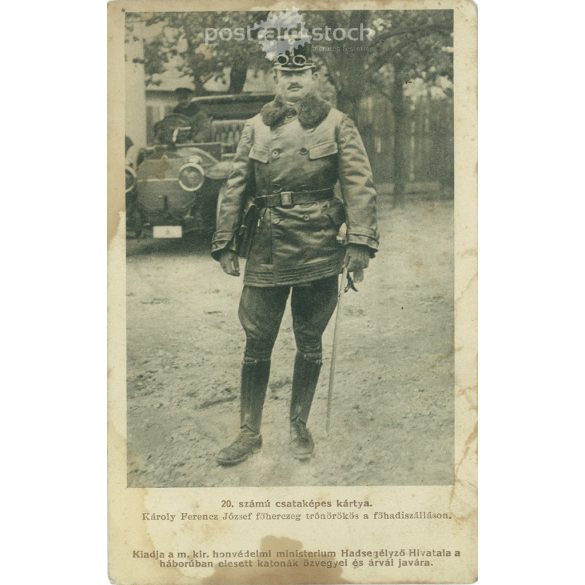 1916 - Archduke Franz Joseph, Crown Prince of Hungary, at the headquarters. The photographer is unknown. Original old photo. Black and white photo album, old postcard. (2793860)
