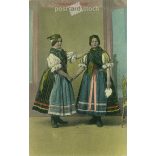 Ostoros folk costume. The people in the picture and the photographer are unknown. Color photo, old postcard. (2793862)