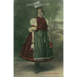   Kistálya folk costume. The person in the picture and the photographer are unknown. Colored photo. Old postcard. (2793863)