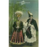 Mezőkövesd folk costume. The people in the picture and the photographer are unknown. Colored photo. Old postcard. (2793864)