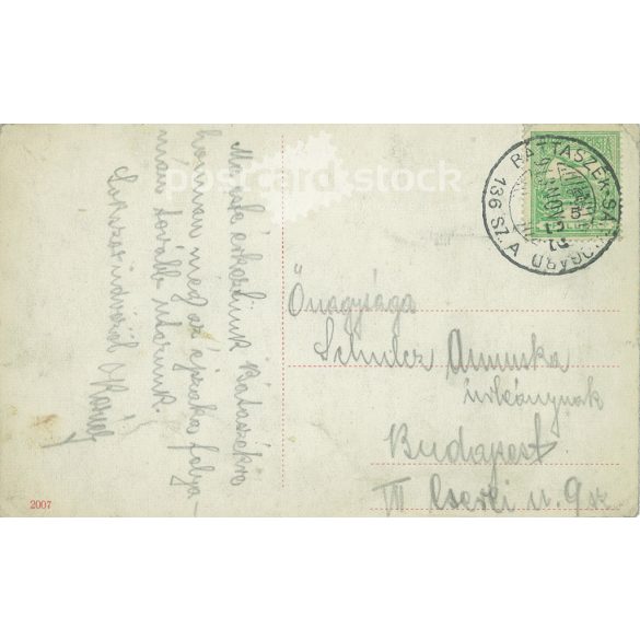 1913 - Bátaszék, railway station. Original old photo. Colored photo, old postcard. (2793868)