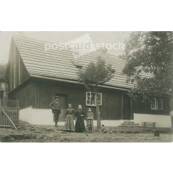   Family group photo, somewhere in Transylvania. The identity of the people in the photo is unknown. Old photo. Black and white photo, original paper photo. (2793869)