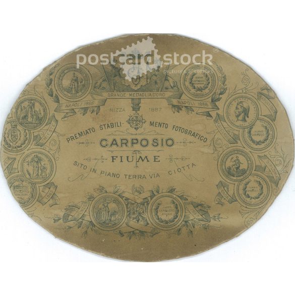 Circa 1900 - Family group photo. The identity of the people in the photo is unknown. The photo was taken in Carposio’s photo studio in Rijeka. Old photo, cropped. Original  Cabinet card / CDV photo / hardback photo. (2793872)