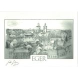 2015 - Eger view. Black and white graphic, signed Gábor Juhos. Offset print. Reproduction. (2793877)