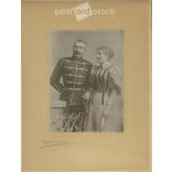 1872 - Young officer and his wife, studio photo. The person in the photo and the photographer are unknown. Original old photo. Black and white, laminated photo, original paper photo. (2793878)