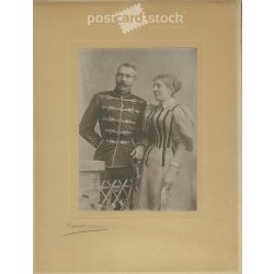   1872 - Young officer and his wife, studio photo. The person in the photo and the photographer are unknown. Original old photo. Black and white, laminated photo, original paper photo. (2793878)
