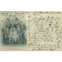   1899 - Emperor William II and his family. Emperor William of Prussia, Empress Augusta Victoria and the children. Original old photo. Black and white photo card, old postcard. (2793880)