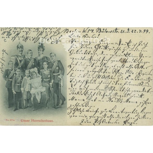 1899 - Emperor William II and his family. Emperor William of Prussia, Empress Augusta Victoria and the children. Original old photo. Black and white photo card, old postcard. (2793880)