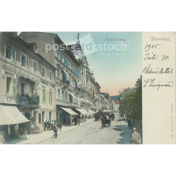 1905 - Kaiserstrasse, Marienbad. Original old photo. Colored photo, old postcard. (2793882)