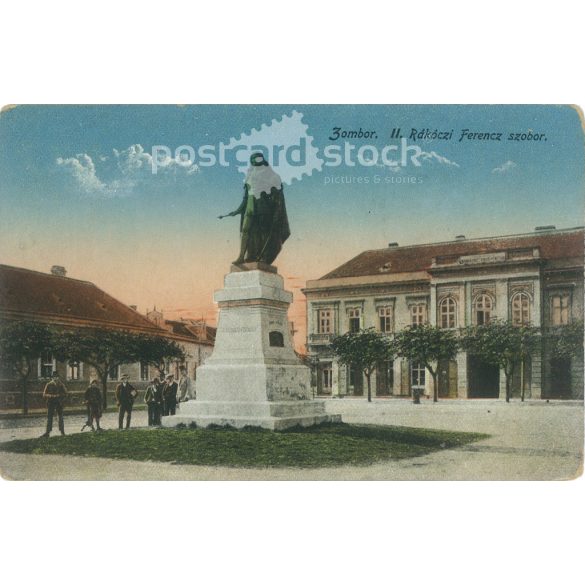 1915 - Statue of Ferenc Rákóczi II, Sombor. Original old photo. Colored photo, old postcard. (2793884)